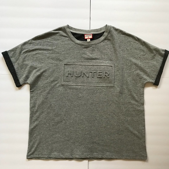 Hunter Embossed Roll Sleeve Logo Tee Shirt SZ L - Picture 2 of 8